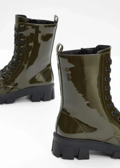 Outlet Schnürboots in Lack-Optik Damen Boots