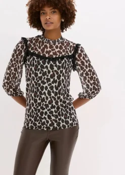 Damen bonprix Shirts & Tops|Shirt aus softem Mesh mit Spitze