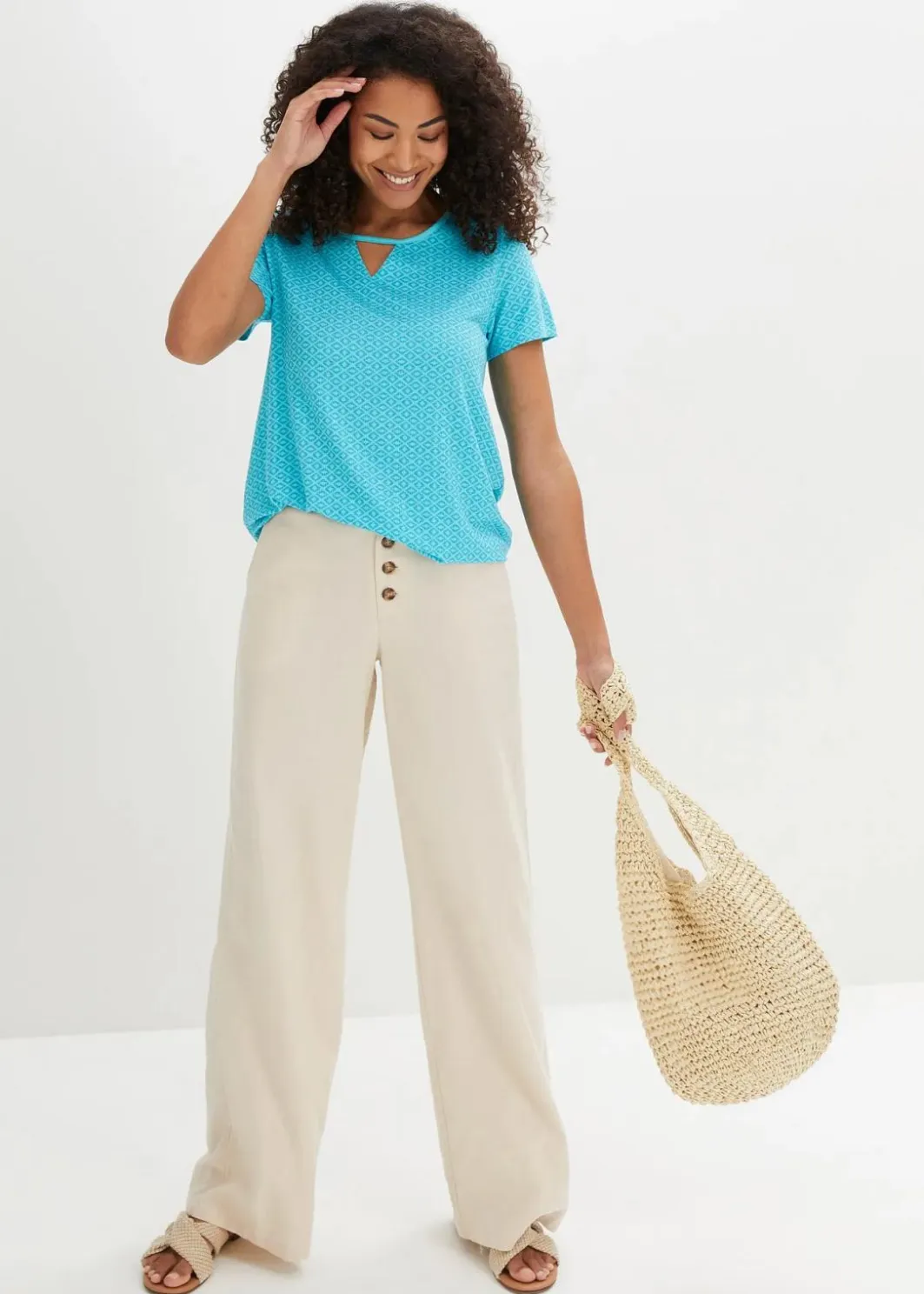 Damen bonprix Shirts & Tops|Shirt mit Gummizug, Kurzarm