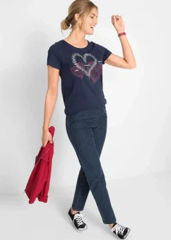 Damen bonprix Nachhaltigere Materialien|Shirts & Tops|Shirt mit Herzdruck aus Bio-Baumwolle