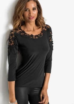 Discount Shirt mit Häkeleinsatz und 3/4 Arm Damen Shirts & Tops