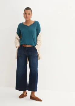 Damen bonprix Shirts & Tops|Nachhaltigere Materialien|Shirt mit Knopfleiste aus reiner Bio-Baumwolle