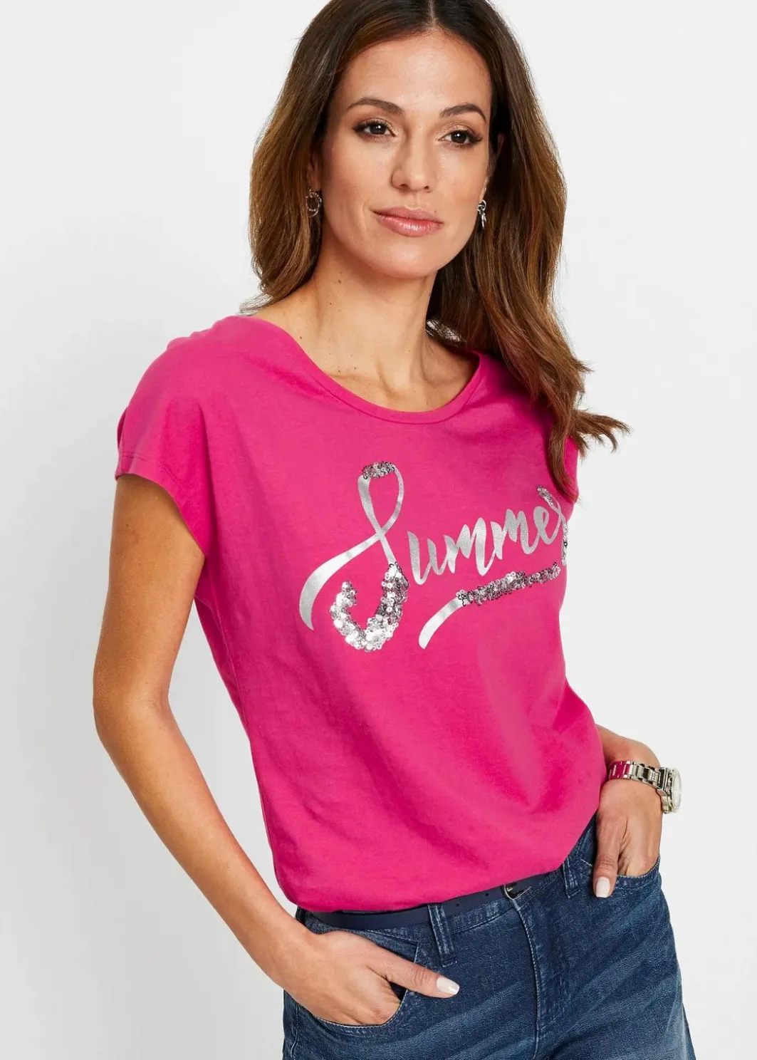 Damen bonprix Shirts & Tops|Shirt mit Pailletten