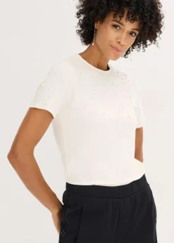 Damen bonprix Shirts & Tops|Shirt mit Perlen-Applikation
