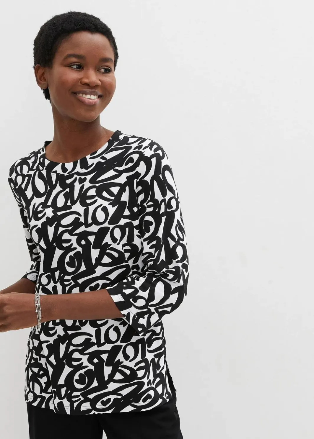 Damen bonprix Nachhaltigere Materialien|Shirts & Tops|Shirt mit Rundhals-Ausschnitt, ¾-Arm