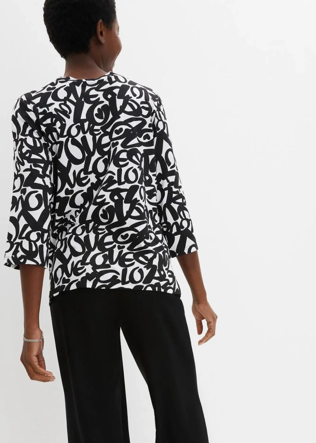 Damen bonprix Nachhaltigere Materialien|Shirts & Tops|Shirt mit Rundhals-Ausschnitt, ¾-Arm