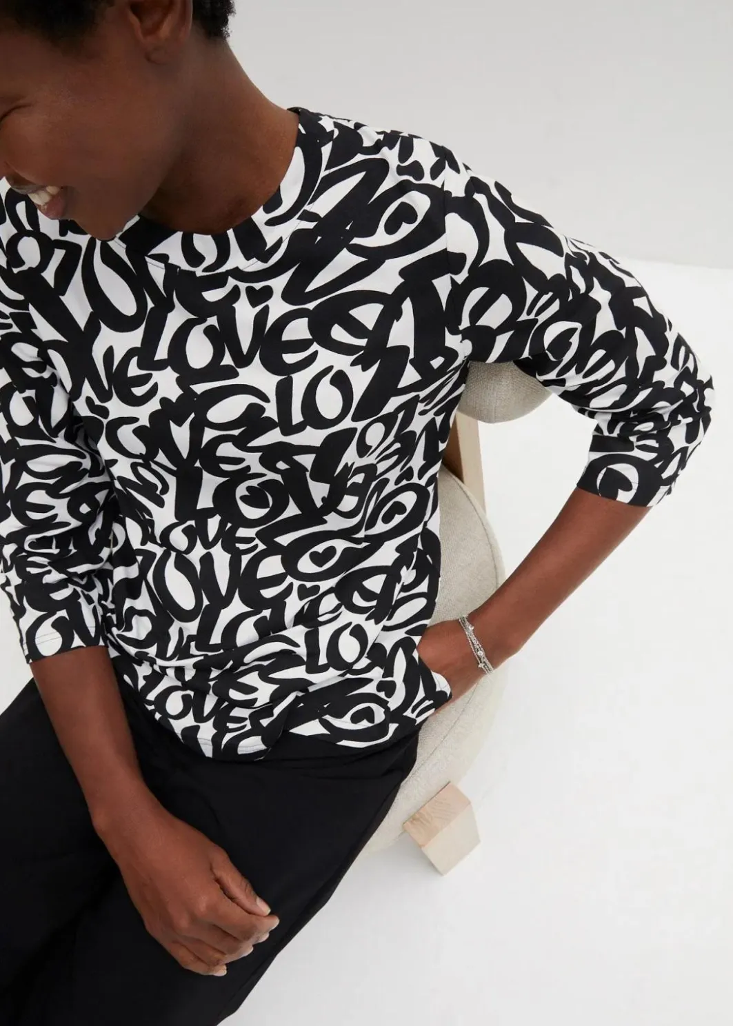 Damen bonprix Nachhaltigere Materialien|Shirts & Tops|Shirt mit Rundhals-Ausschnitt, ¾-Arm