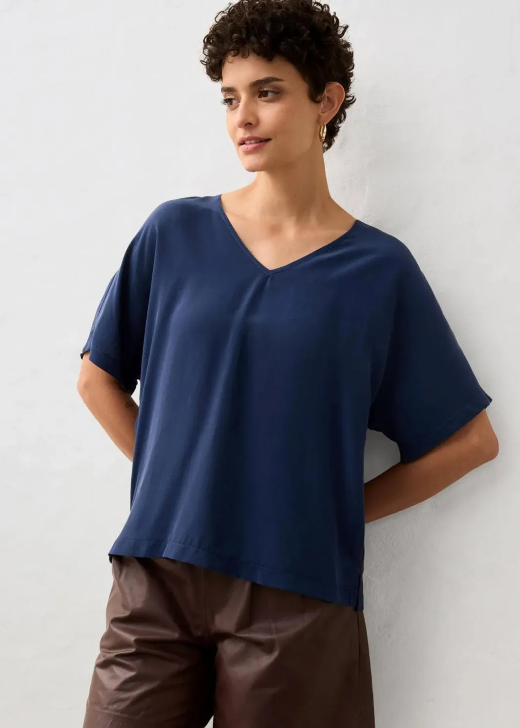 Shirt mit Seidenanteil und Webeinsatz Damen Premium|Shirts & Tops