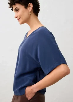 Shirt mit Seidenanteil und Webeinsatz Damen Premium|Shirts & Tops