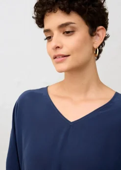 Shirt mit Seidenanteil und Webeinsatz Damen Premium|Shirts & Tops