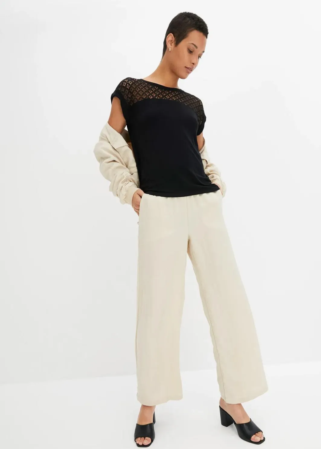 Damen bonprix Nachhaltigere Materialien|Shirts & Tops|Shirt mit Spitze