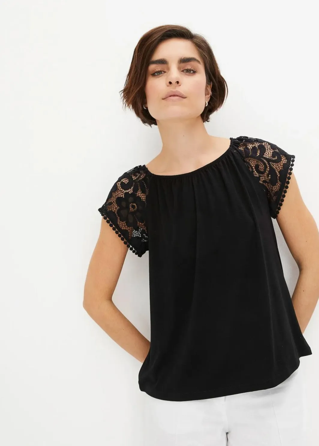 Damen bonprix Shirts & Tops|Nachhaltigere Materialien|Shirt mit Spitzenärmeln