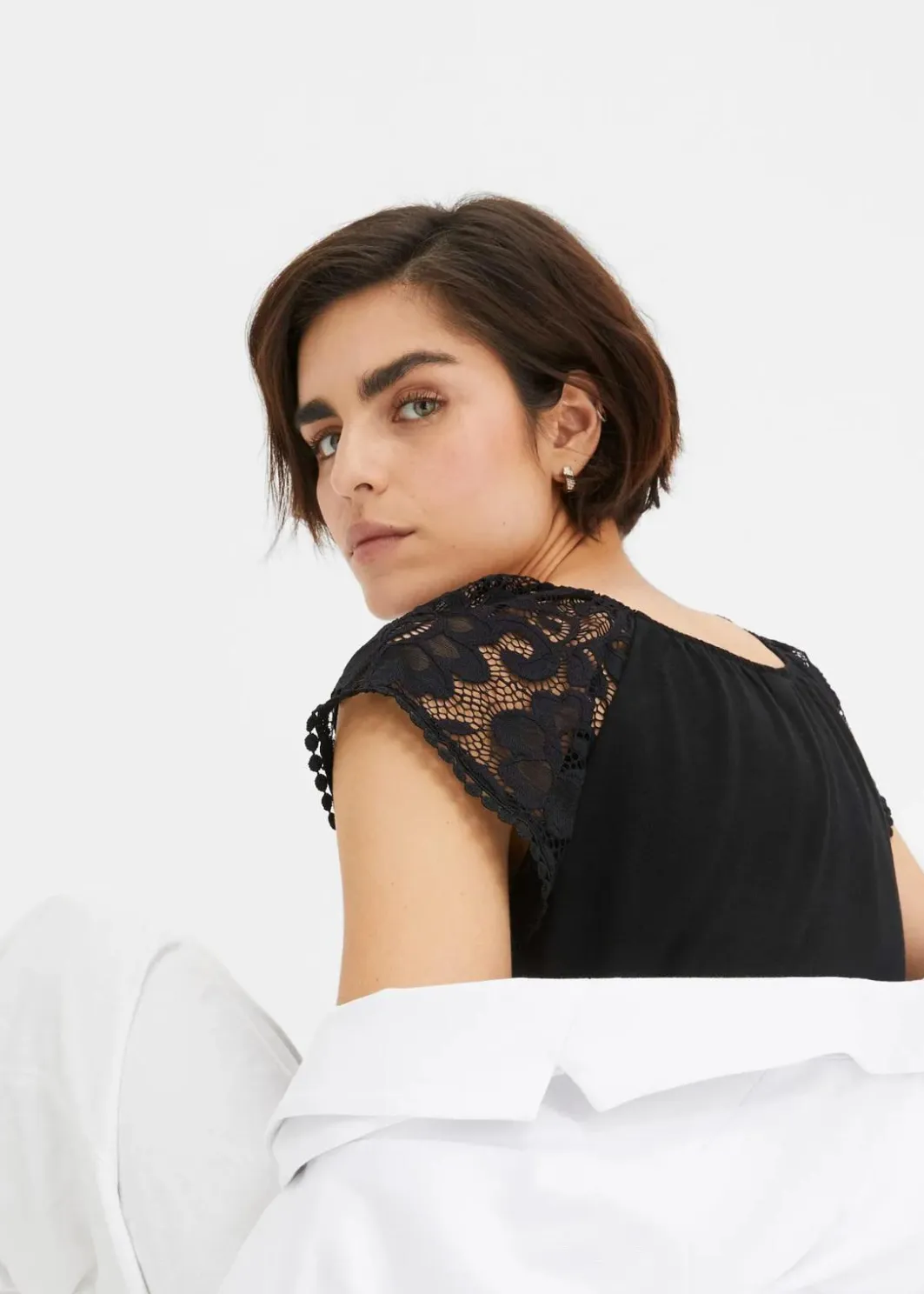 Damen bonprix Shirts & Tops|Nachhaltigere Materialien|Shirt mit Spitzenärmeln