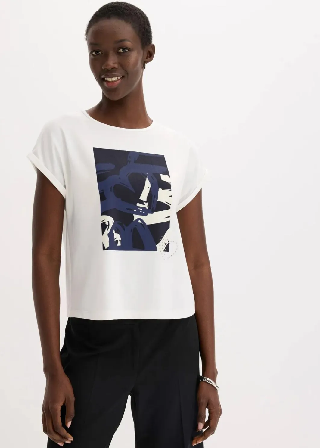 Damen bonprix Shirts & Tops|Shirt mit Viskose und Glitzersteinen