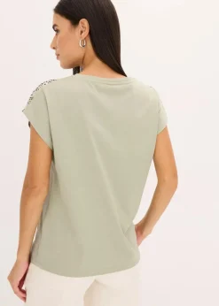 Sale Shirt mit Webeinsatz und Glitzersteinchen Damen Shirts & Tops