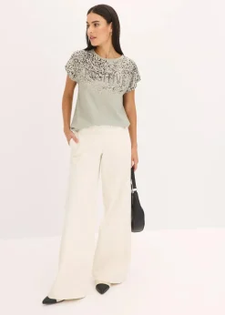 Sale Shirt mit Webeinsatz und Glitzersteinchen Damen Shirts & Tops