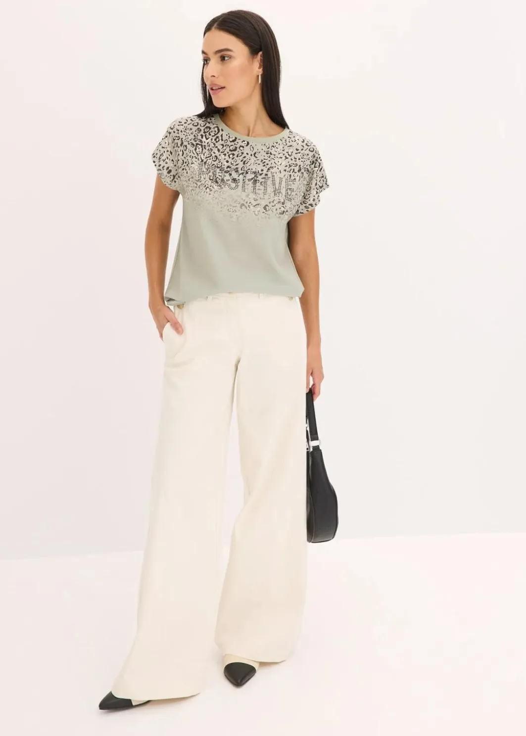 Sale Shirt mit Webeinsatz und Glitzersteinchen Damen Shirts & Tops