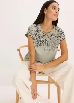 Sale Shirt mit Webeinsatz und Glitzersteinchen Damen Shirts & Tops