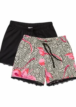 Damen bonprix Wäsche·Nachtwäsche|Nachtwäsche|Shorts (2er Pack) mit zarter Spitze