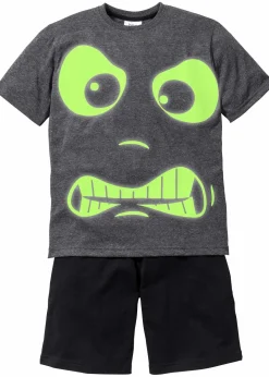 Kinder bonprix Jungen·Nachtwäsche|Shorty aus reiner Baumwolle mit nachtleuchtendem Druck (2-tlg. Set)