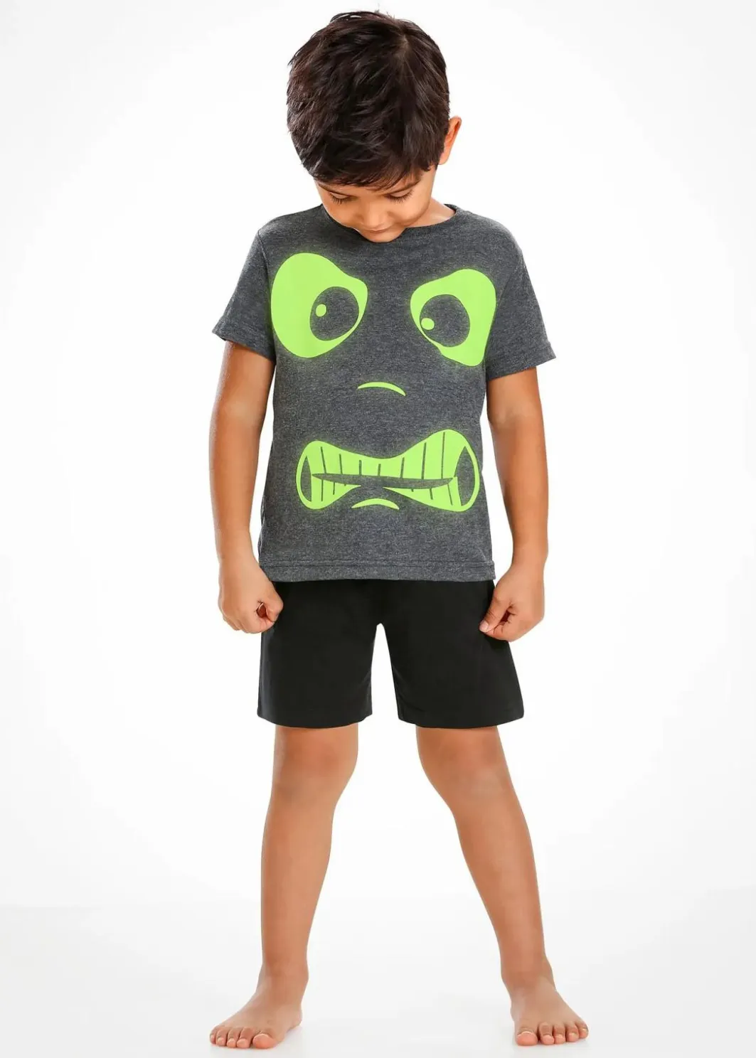 Kinder bonprix Jungen·Nachtwäsche|Shorty aus reiner Baumwolle mit nachtleuchtendem Druck (2-tlg. Set)