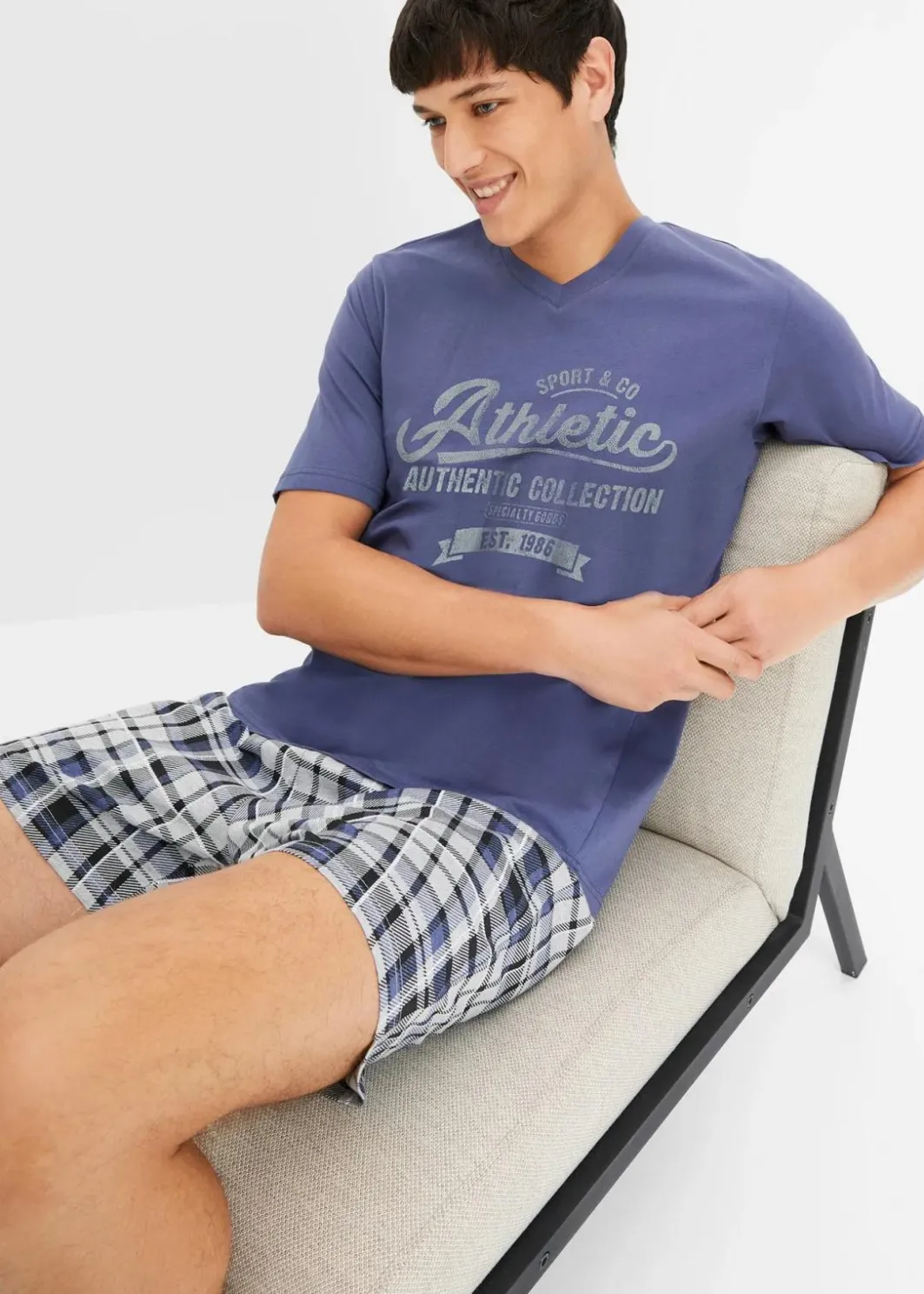 Herren bonprix Pyjamas|Große Größen|Shorty mit Baumwolle