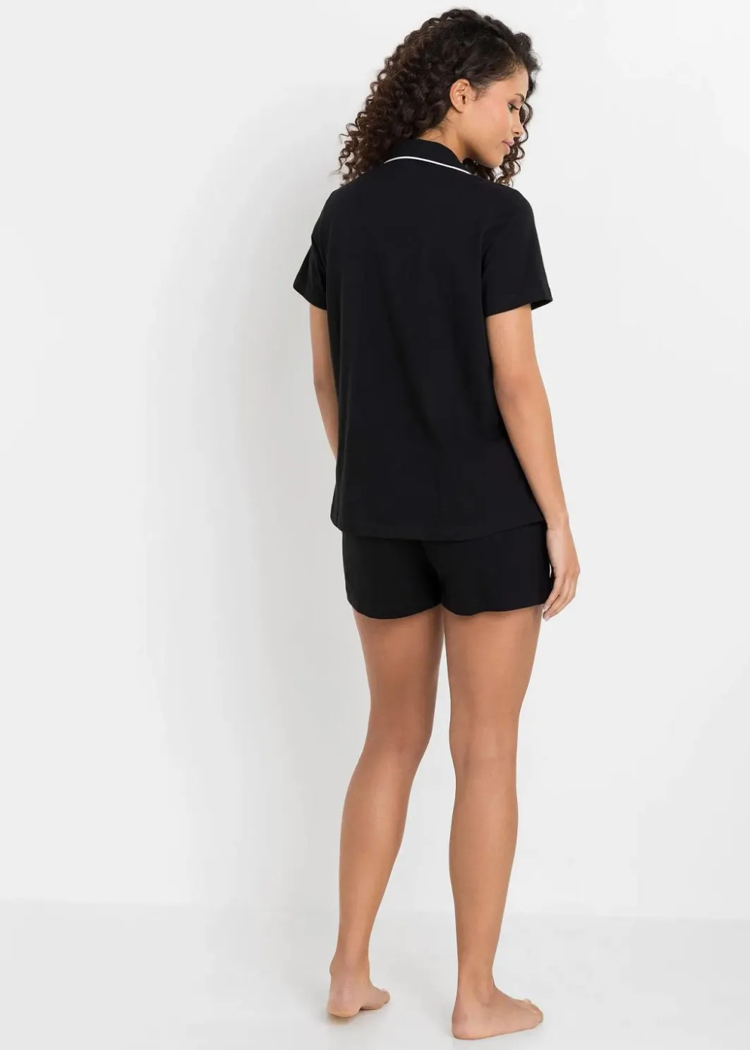 Damen bonprix Nachtwäsche|Basics|Shorty mit Knopfleiste
