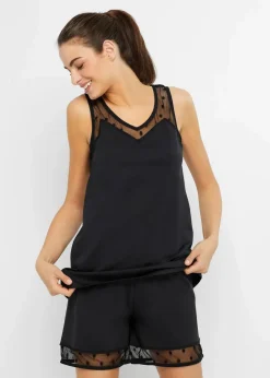 Damen bonprix Basics|Nachtwäsche|Shorty mit zartem Spitzeneinsatz