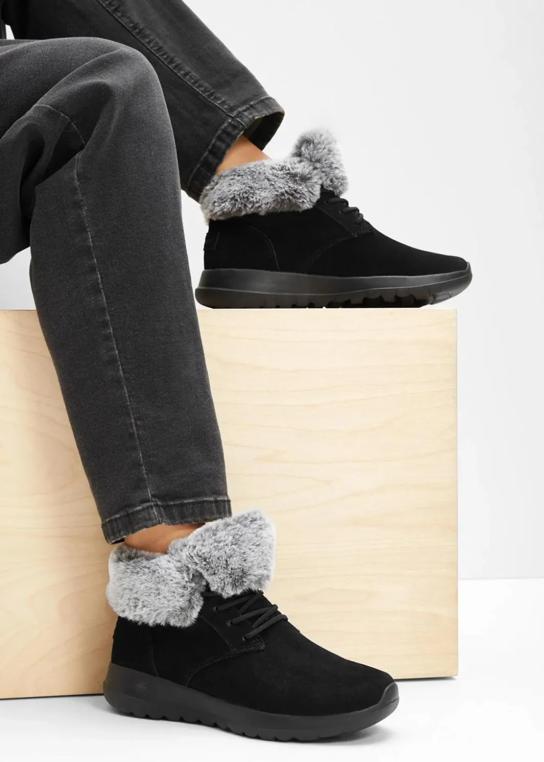 Damen Skechers High Heels|Gefütterte Winterschuhe|Schnürboots