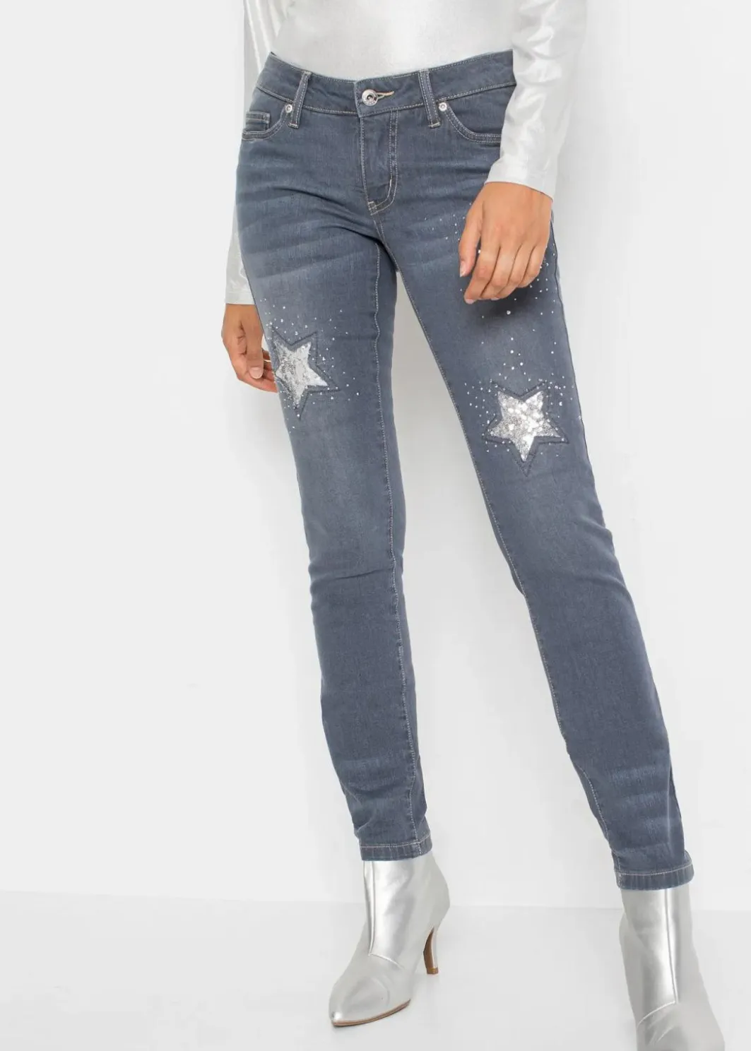 Damen bonprix Bekleidung·Shirts & Tops|Jeans|Skinny-Jeans Low Waist mit Sternendesign
