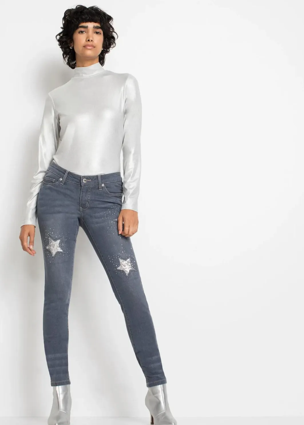 Damen bonprix Bekleidung·Shirts & Tops|Jeans|Skinny-Jeans Low Waist mit Sternendesign