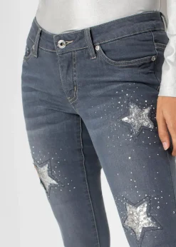 Damen bonprix Bekleidung·Shirts & Tops|Jeans|Skinny-Jeans Low Waist mit Sternendesign