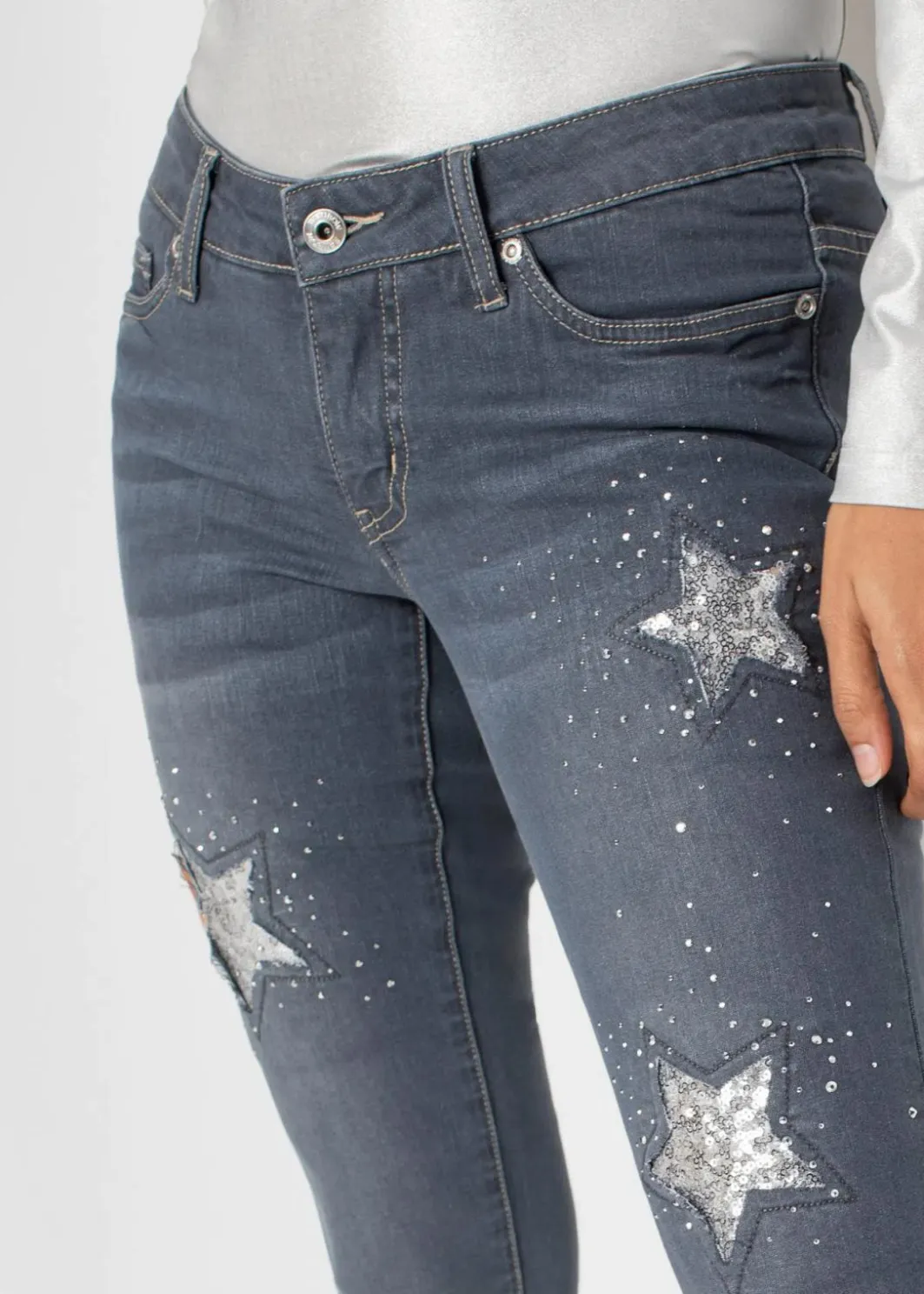 Damen bonprix Bekleidung·Shirts & Tops|Jeans|Skinny-Jeans Low Waist mit Sternendesign