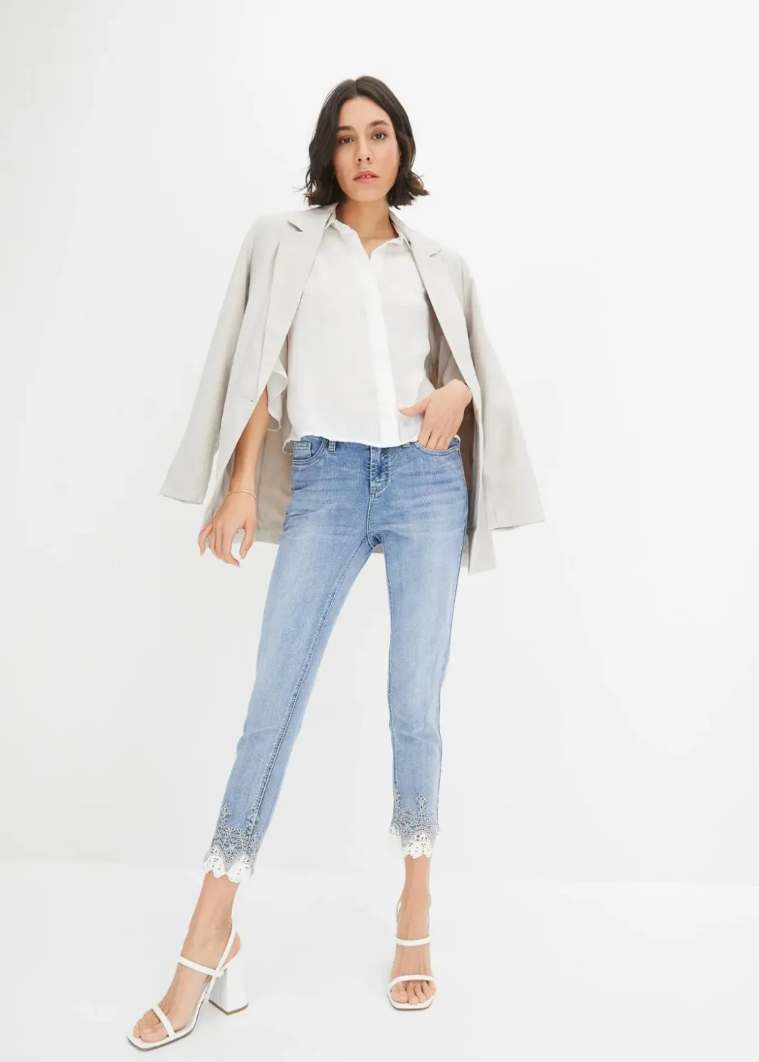 Clearance Skinny-Jeans mit Spitze Damen Bekleidung·Shirts & Tops|Jeans