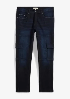 Herren bonprix Große Größen|Jeans|Slim Fit Cargo-Stretch-Jeans, Straight
