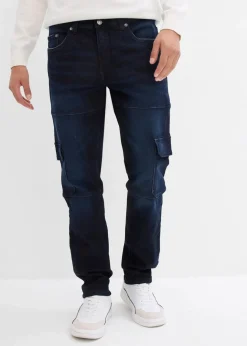 Herren bonprix Große Größen|Jeans|Slim Fit Cargo-Stretch-Jeans, Straight