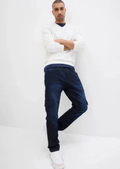 Herren bonprix Große Größen|Jeans|Slim Fit Cargo-Stretch-Jeans, Straight