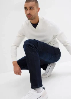 Herren bonprix Große Größen|Jeans|Slim Fit Cargo-Stretch-Jeans, Straight