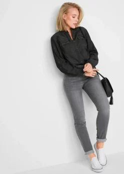 Damen bonprix Jeans|Kurzgrößen|Slim-Fit-Jeans High Waist, Komfort-Stretch