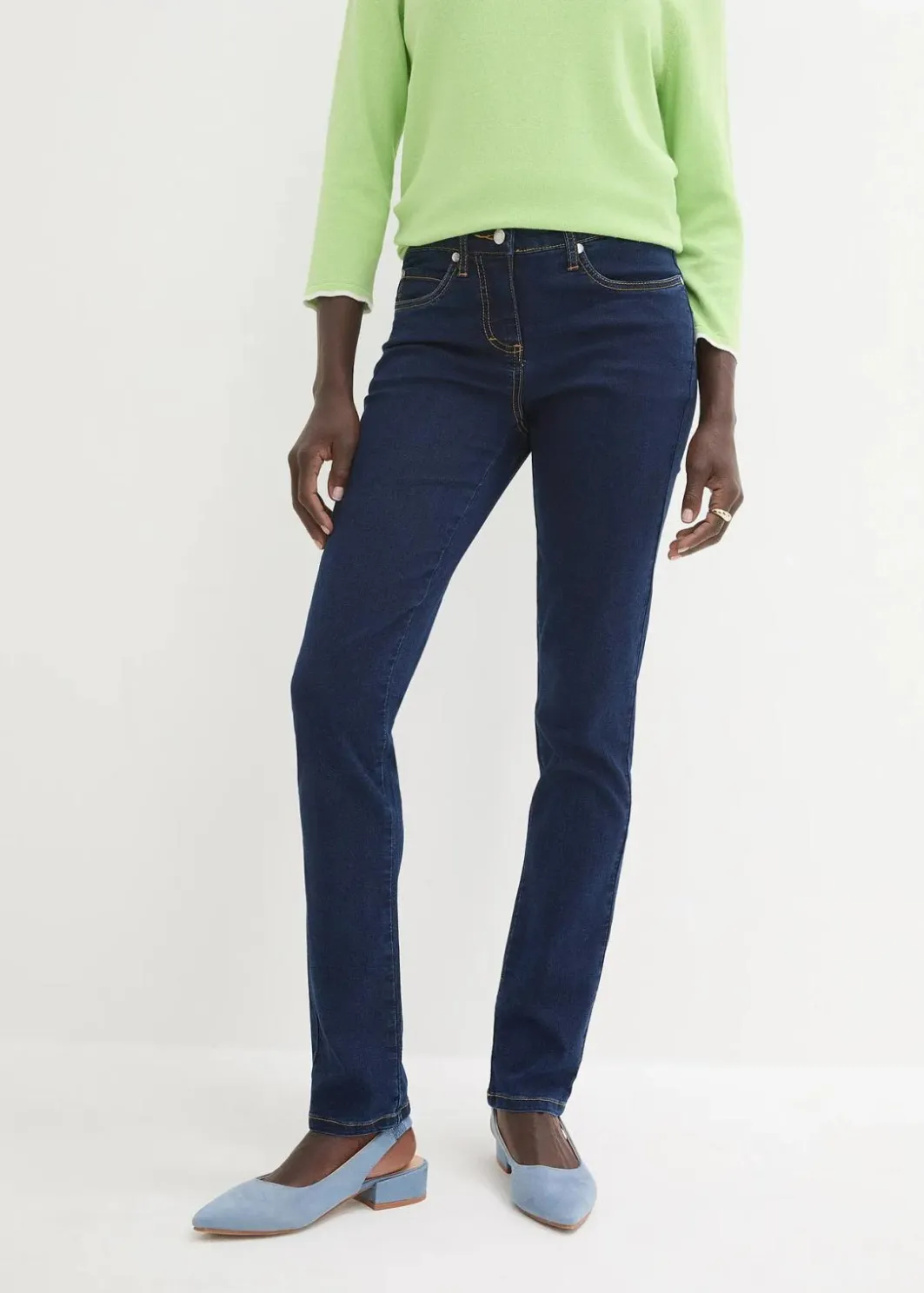 Damen bonprix Jeans|Kurzgrößen|Slim-Fit-Jeans Mid Waist, Super Stretch