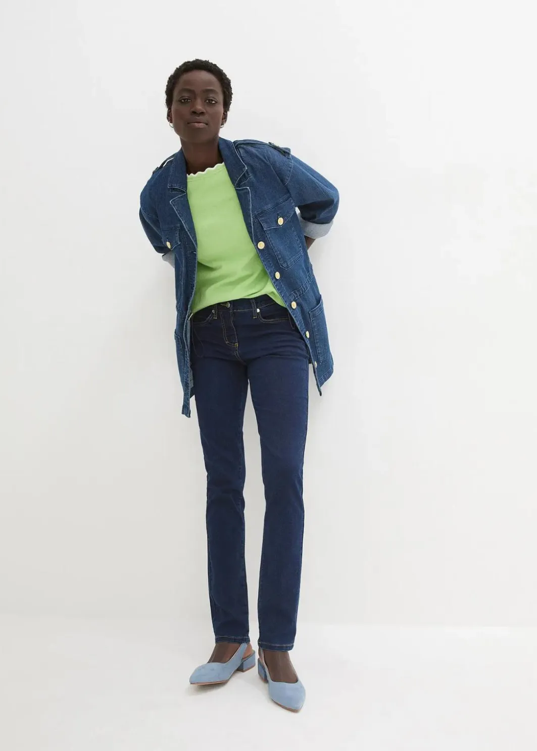 Damen bonprix Jeans|Kurzgrößen|Slim-Fit-Jeans Mid Waist, Super Stretch