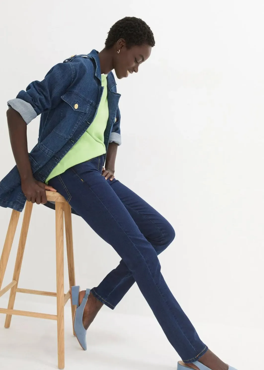 Damen bonprix Jeans|Kurzgrößen|Slim-Fit-Jeans Mid Waist, Super Stretch