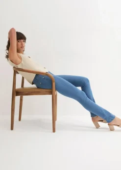 Damen bonprix Jeans|Kurzgrößen|Slim-Fit-Jeans Mid Waist, Super Stretch