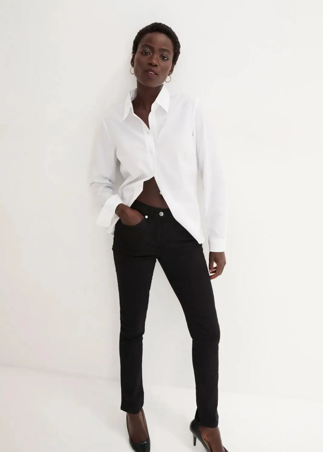 Damen bonprix Jeans|Kurzgrößen|Slim-Fit-Jeans Mid Waist, Super Stretch