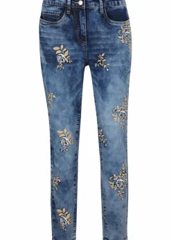 Slim-Fit-Jeans mit floraler Stickerei Damen Bekleidung·Shirts & Tops|Jeans