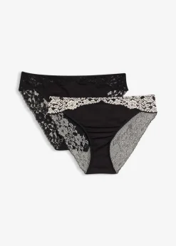 Damen bonprix Wäsche·Dessous|Wäsche·Höschen|Slip aus zweifarbiger Spitze (2er Pack)