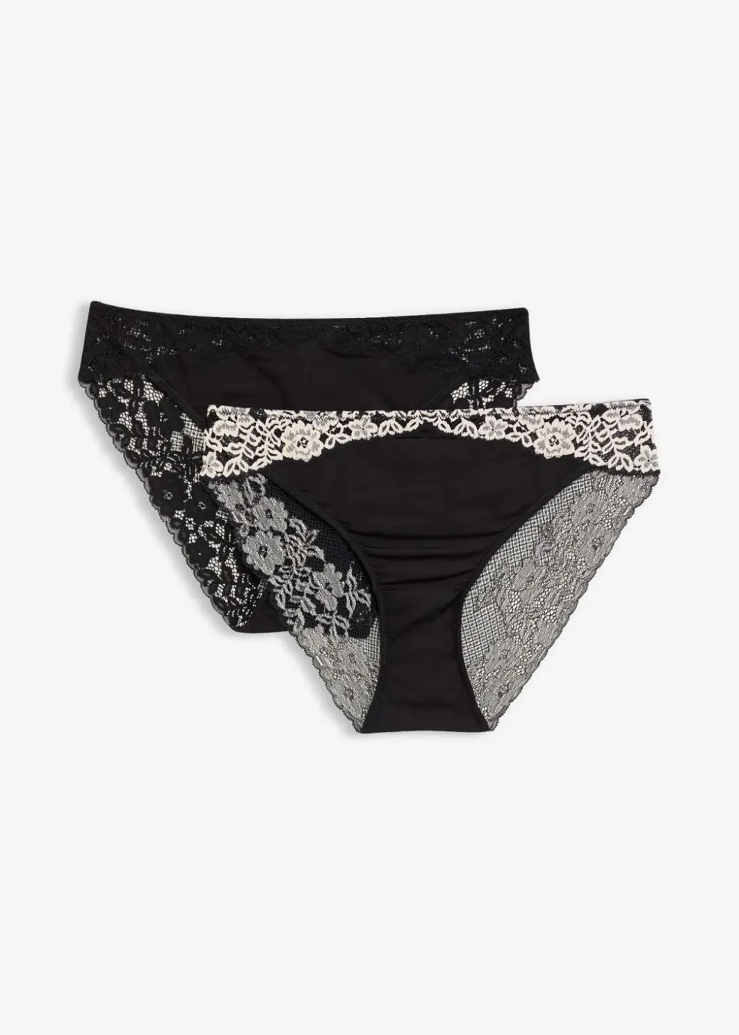 Damen bonprix Wäsche·Dessous|Wäsche·Höschen|Slip aus zweifarbiger Spitze (2er Pack)