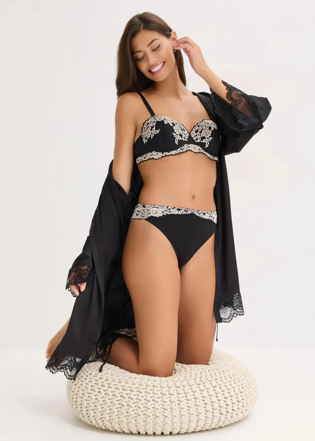 Damen bonprix Wäsche·Dessous|Wäsche·Höschen|Slip aus zweifarbiger Spitze (2er Pack)