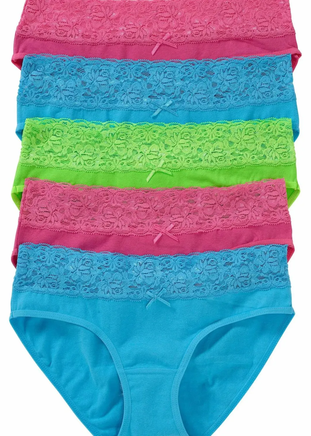 Damen bonprix Höschen|Baumwollunterwäsche|Slip mit Spitze (5er Pack)