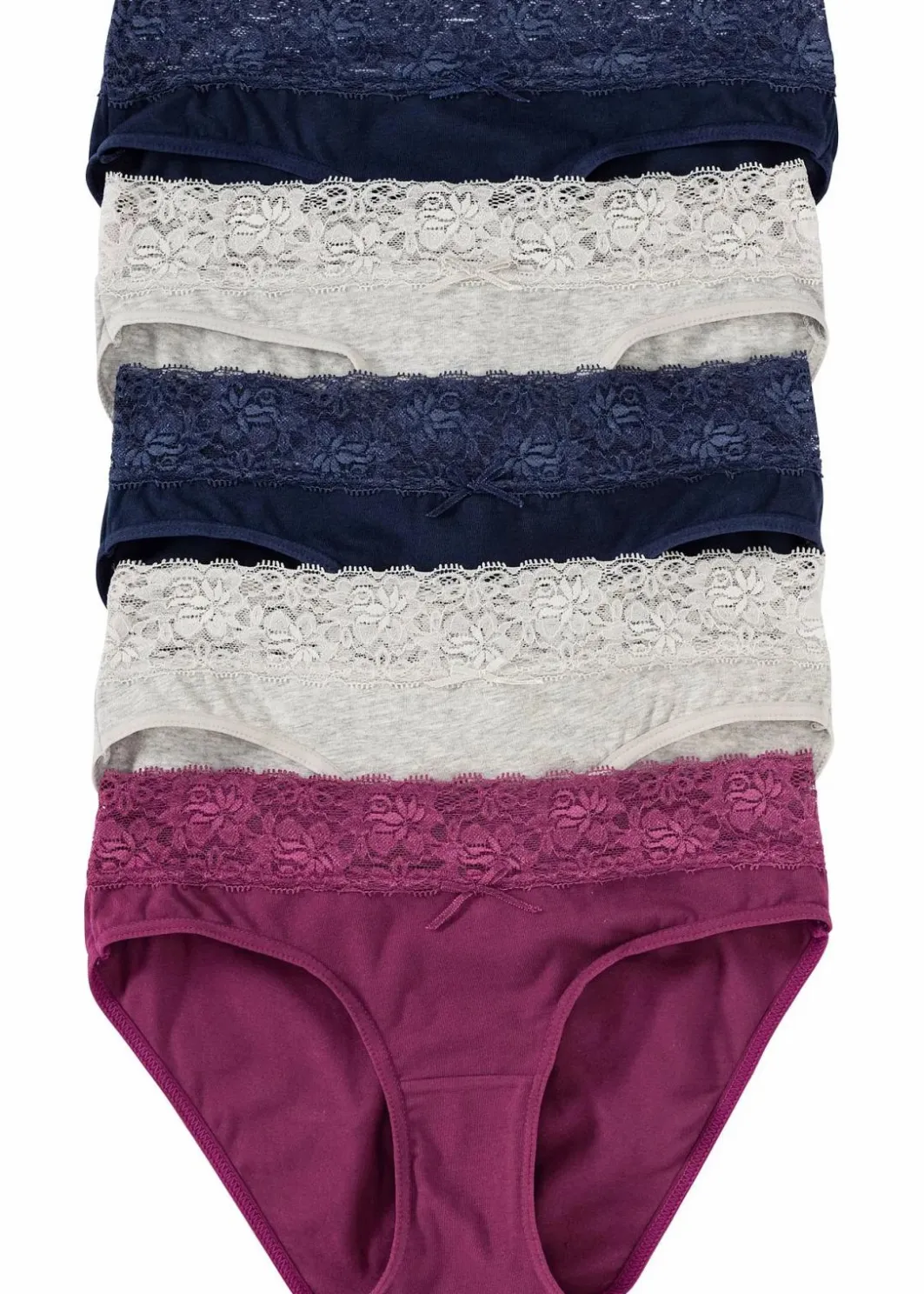 Damen bonprix Höschen|Baumwollunterwäsche|Slip mit Spitze (5er Pack)